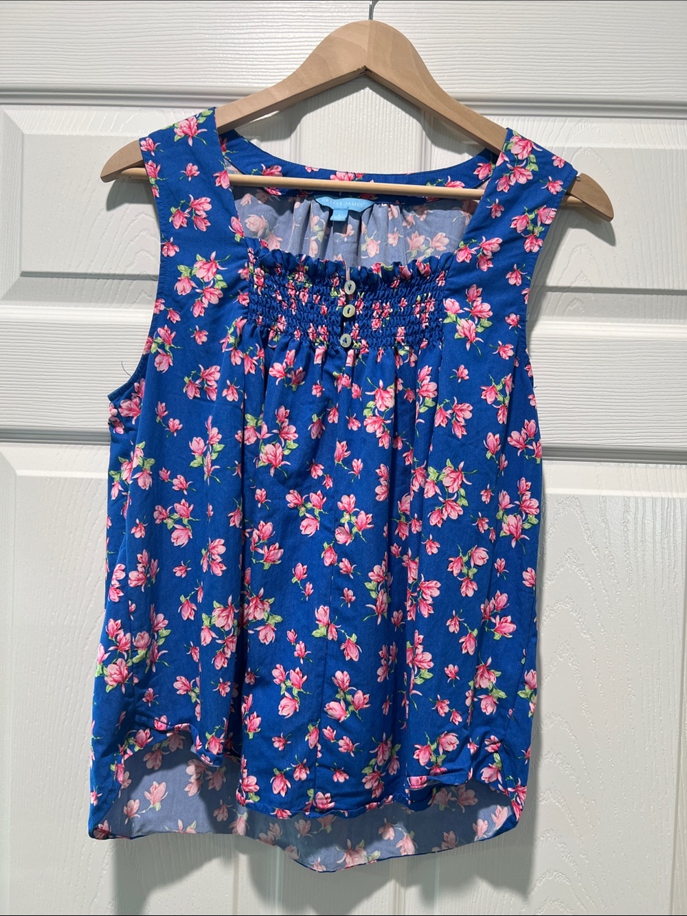 Draper James Blue Floral Smocked Sleeveless Top